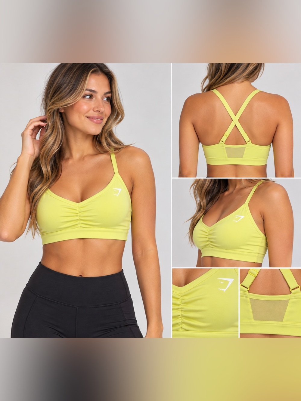 Gymshark Yellow Ruched Cross Back Sports Bra Women’s Small